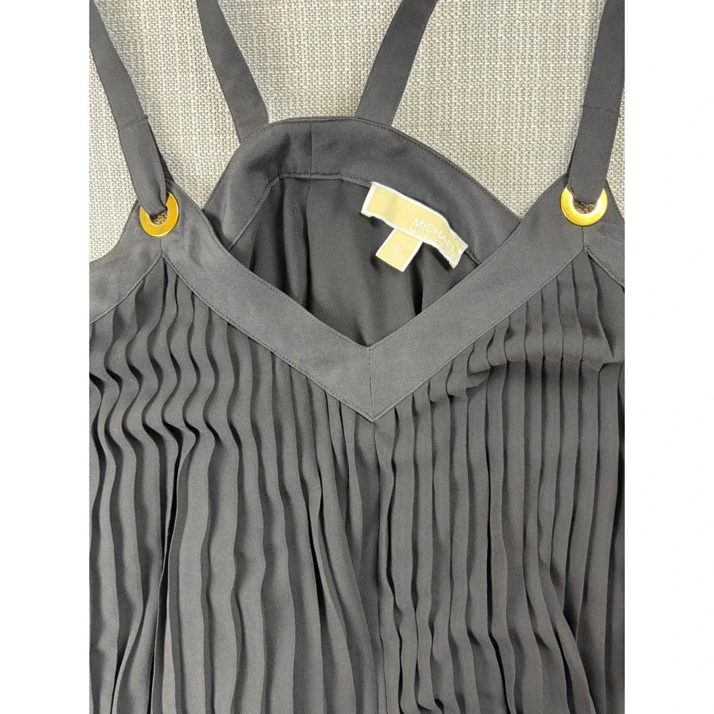 Michael Kors Womens Medium Black Pleated Gold Grommet Sleeveless Blouse Top